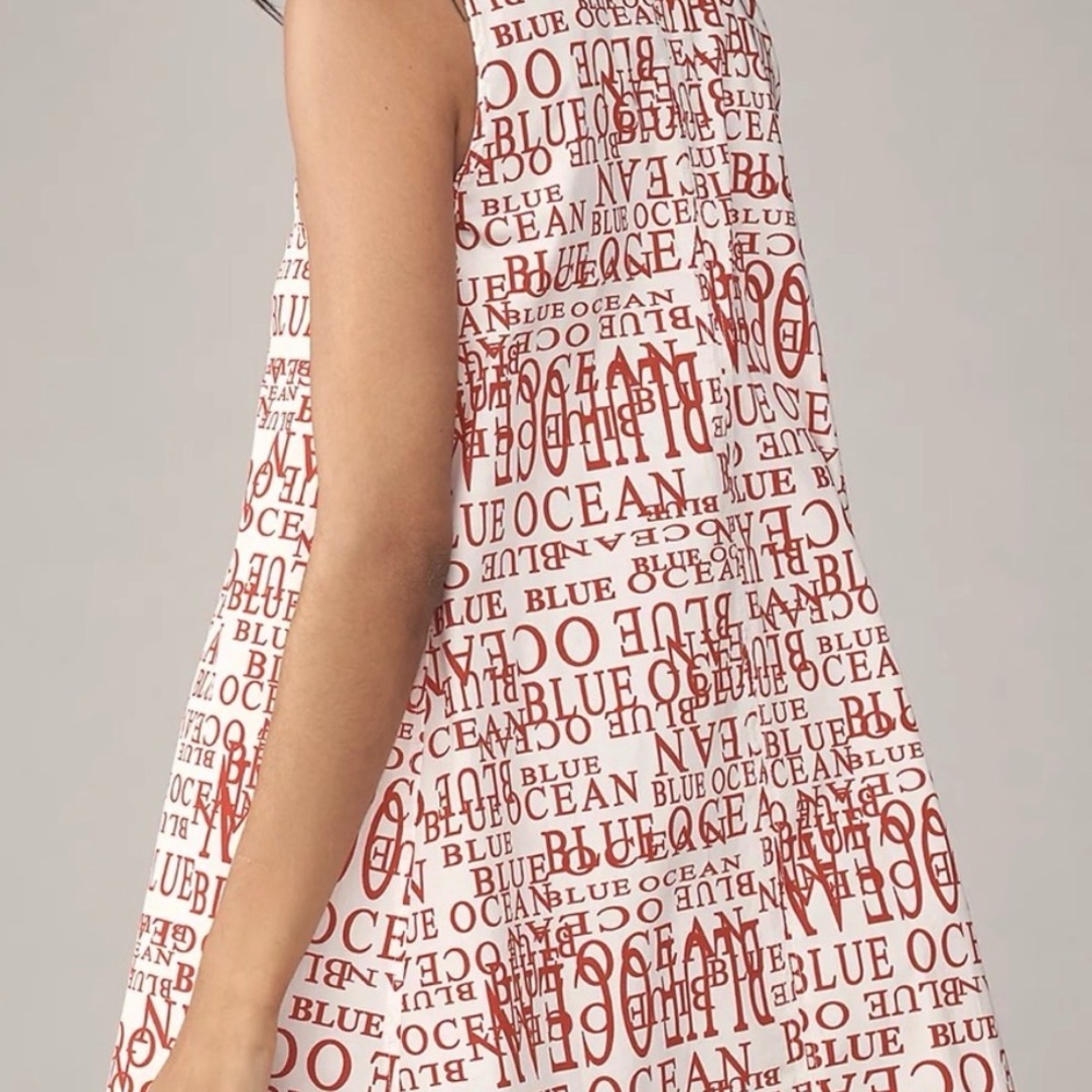 Maeve Keiko Sleeveless Dress with Red All-Over Text Ocean Print - Picture 3 of 7